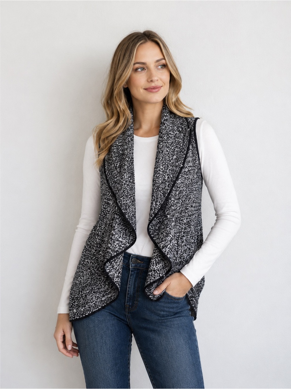 Fever Marled Knit Open Front Sweater Vest Large